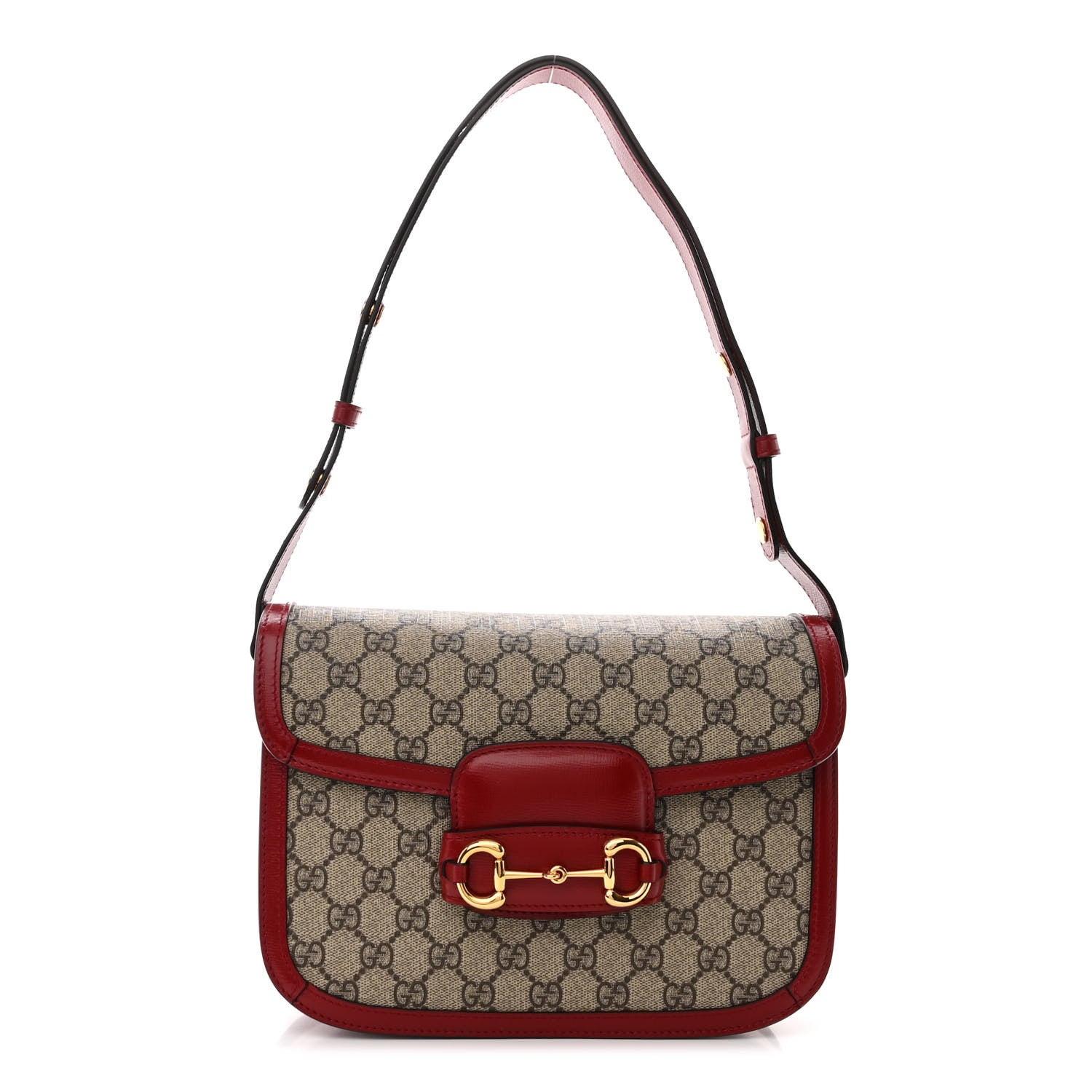 Gucci GG Supreme Monogram Azalea Calfskin Horsebit 1955 Shoulder Bag Beige Ebony New Cherry Red 1 of 14