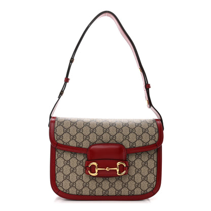 Gucci GG Supreme Monogram Azalea Calfskin Horsebit 1955 Shoulder Bag Beige Ebony New Cherry Red 1 of 14