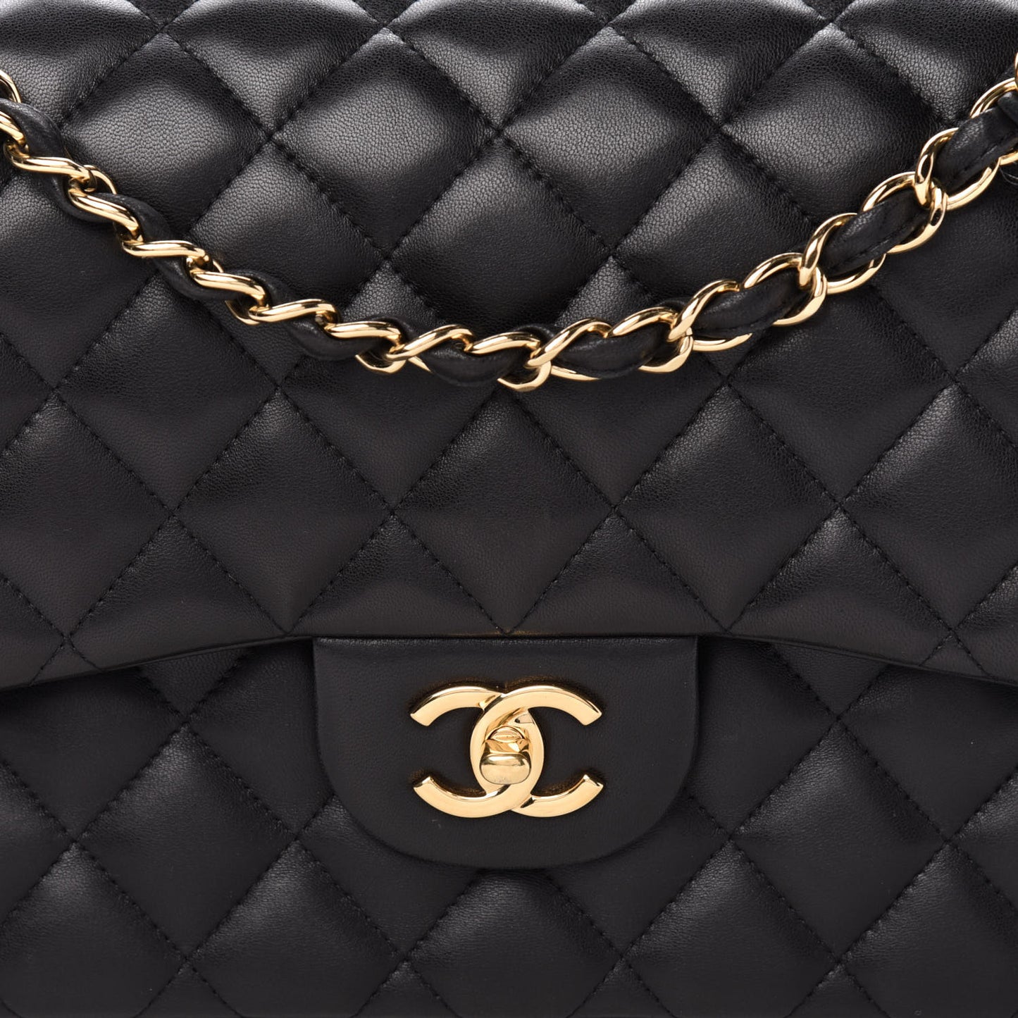 Lambskin Quilted Jumbo Double Flap Black