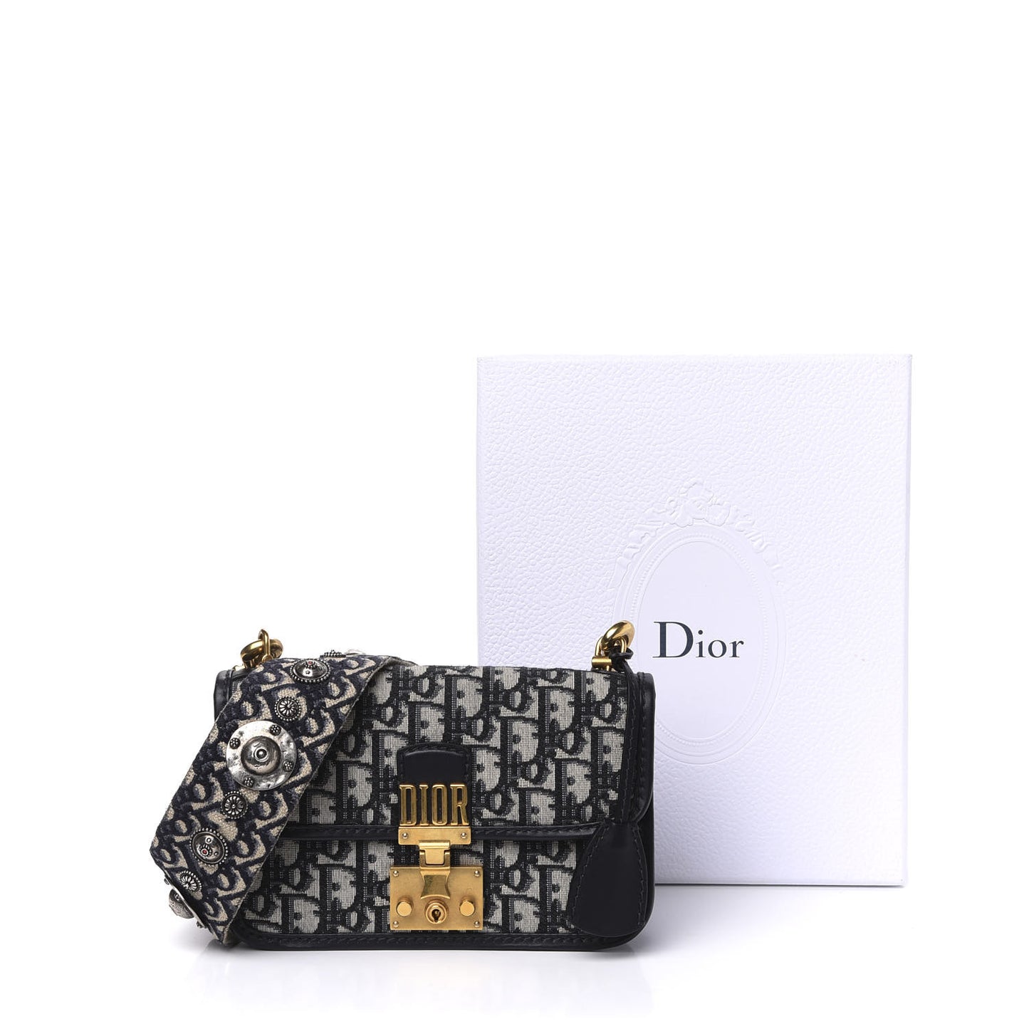 Oblique Small DiorAddict Flap Bag Navy Blue
