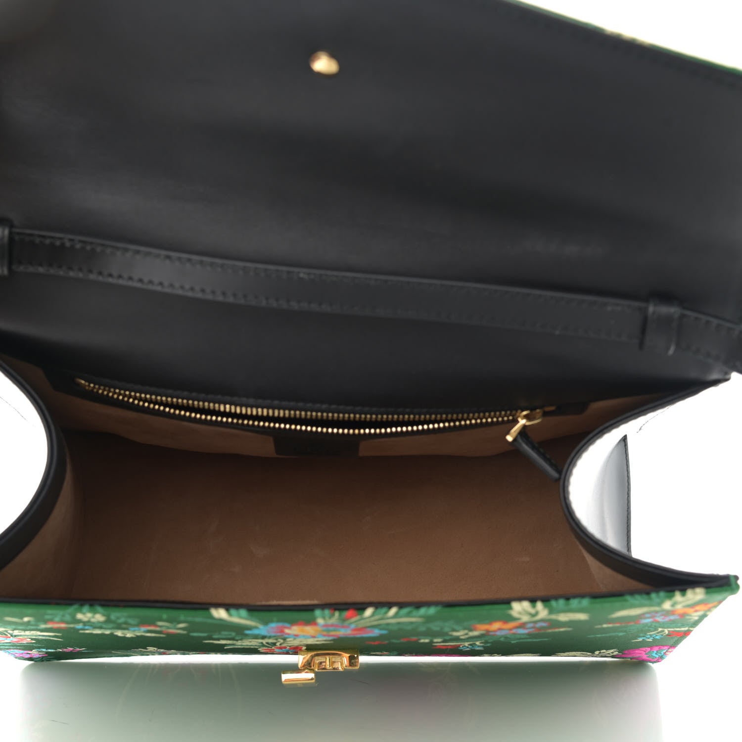 Gucci Jacquard Floral Medium Sylvie Top Handle Bag Green Multicolor Black 5 of 13