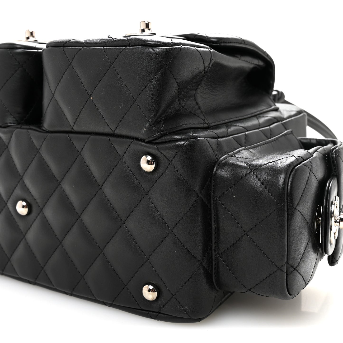 Calfskin Quilted Small Cambon Multipocket Reporter Black