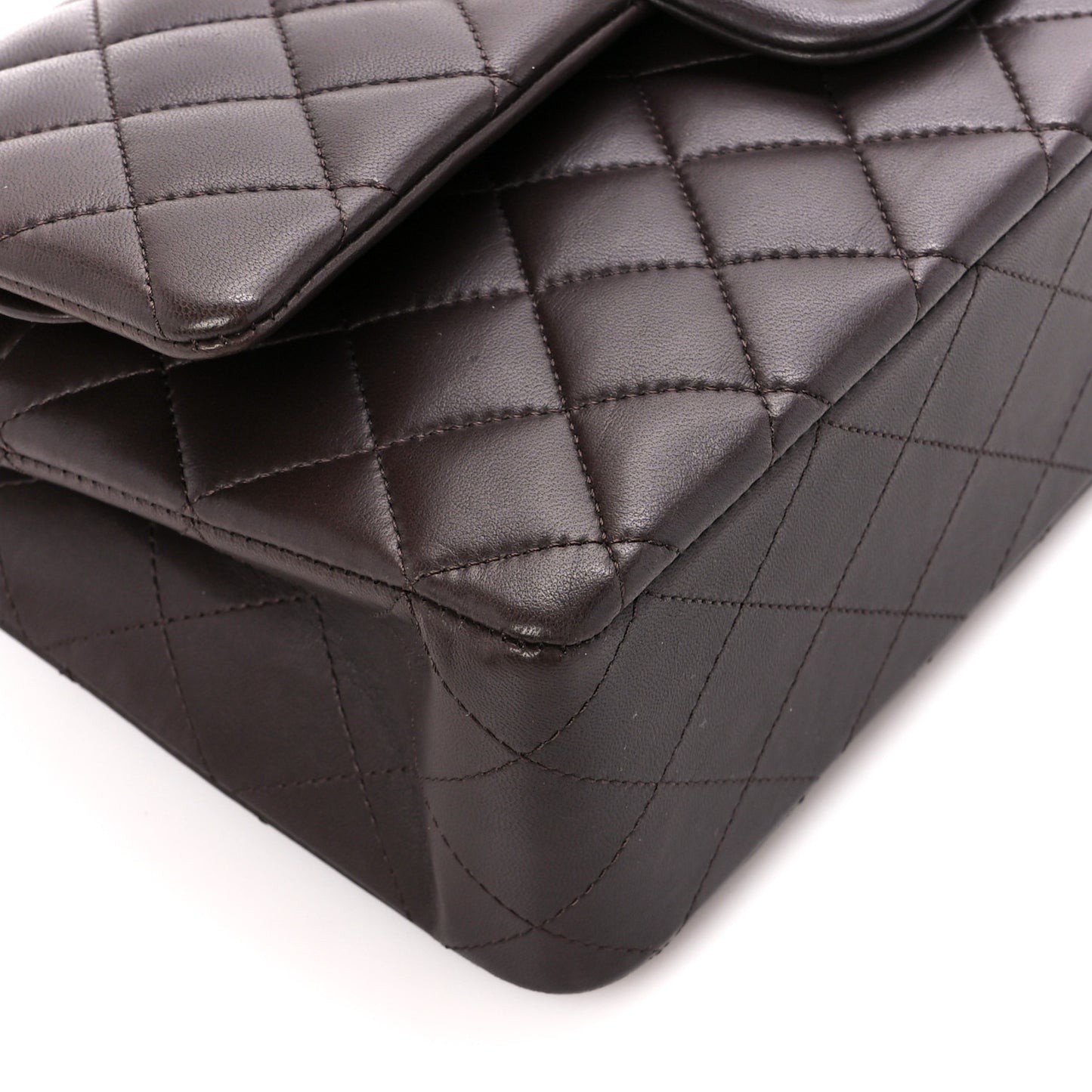Lambskin Quilted Medium Double Flap Dark Brown