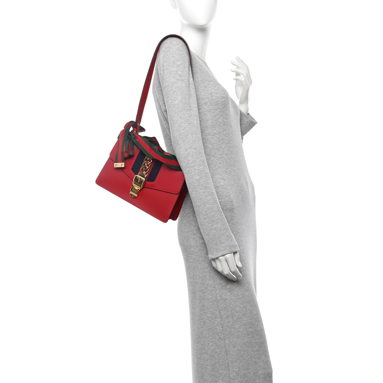 Gucci Calfskin Small Sylvie Shoulder Bag Hibiscus Red 2 of 10