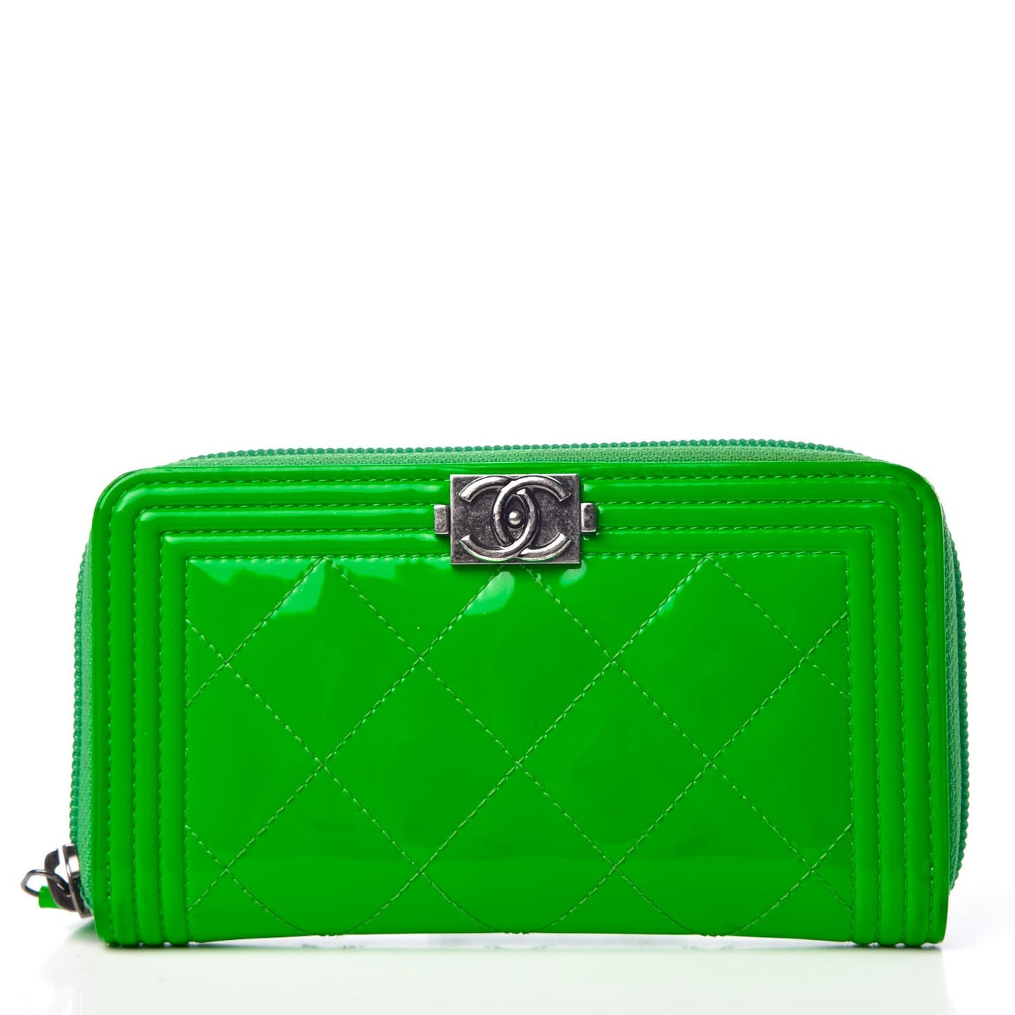 Patent Quilted Small Boy Zip Around Wallet Green
