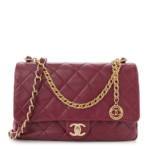 Lambskin Quilted Fancy Jewel Flap Burgundy