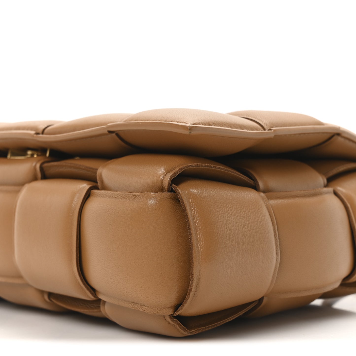 Nappa Maxi Intreccio Padded Cassette Crossbody Bag Caramel