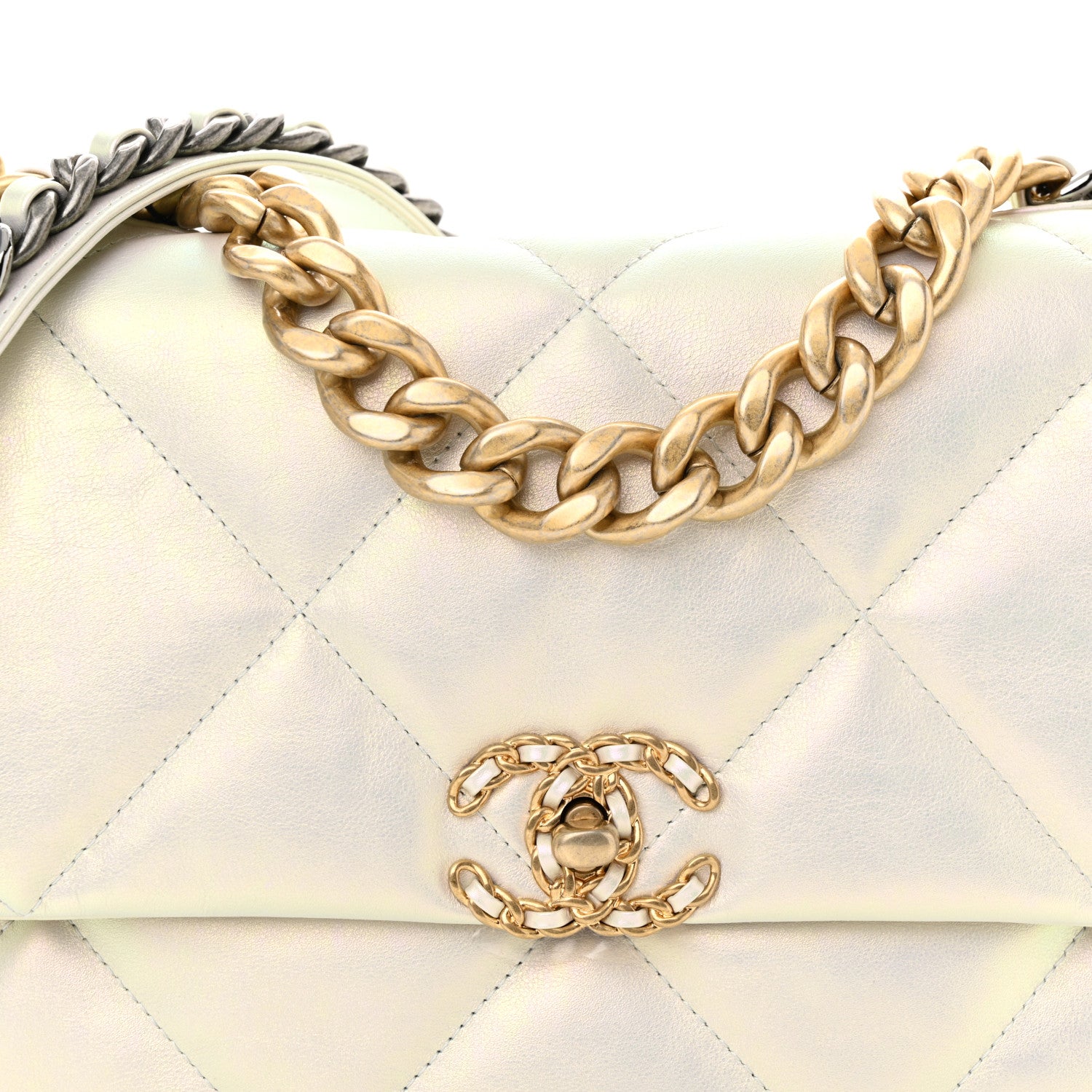Chanel Iridescent Calfskin Quilted Large Chanel 19 Flap White 8 of 11