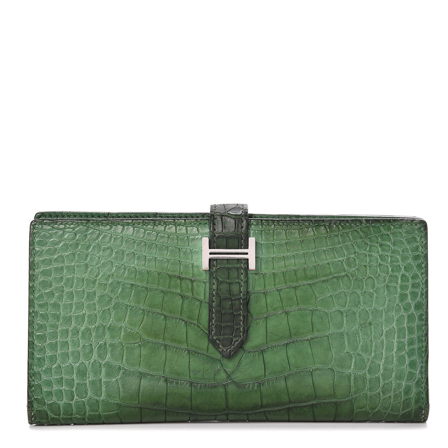 Hermes Matte Alligator Bearn Wallet Cactus 1 of 9