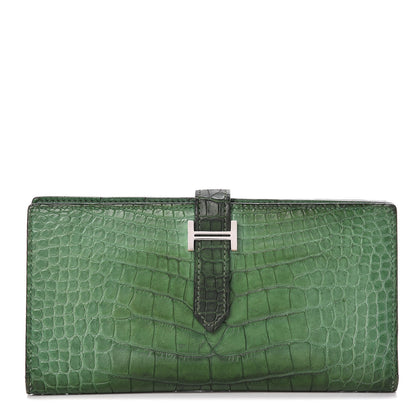 Hermes Matte Alligator Bearn Wallet Cactus 1 of 9
