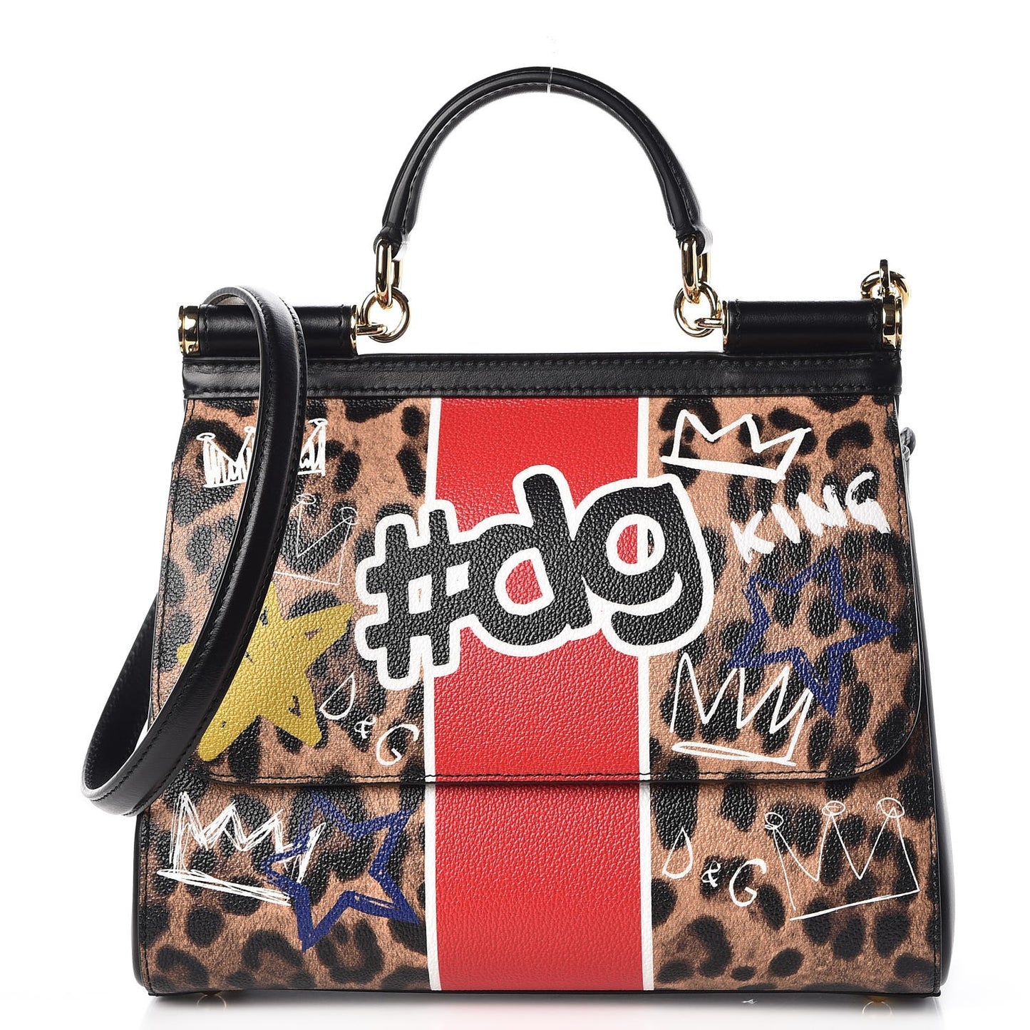 Dauphine Leopard Graffiti Print Medium Miss Sicily Satchel Black