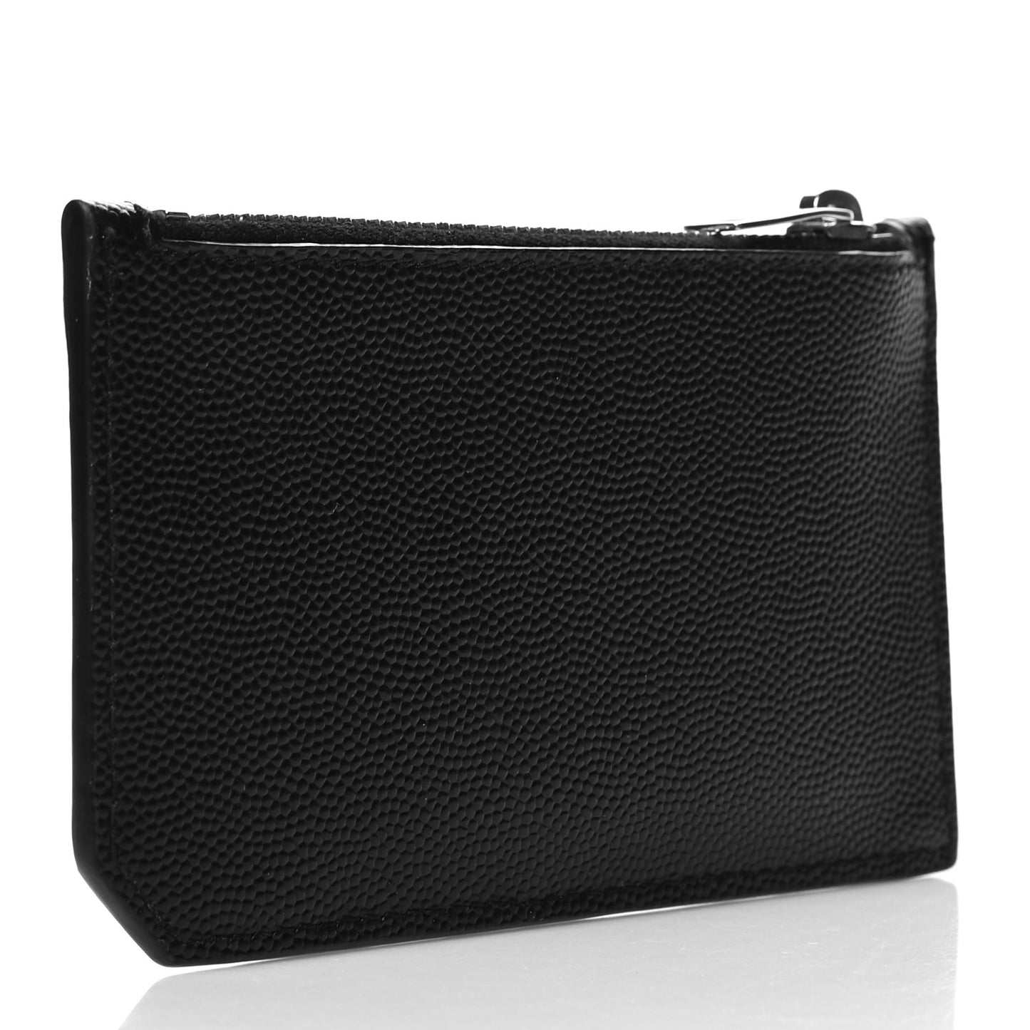 Grained Calfskin 5 Fragments Zip Pouch Card Holder Black