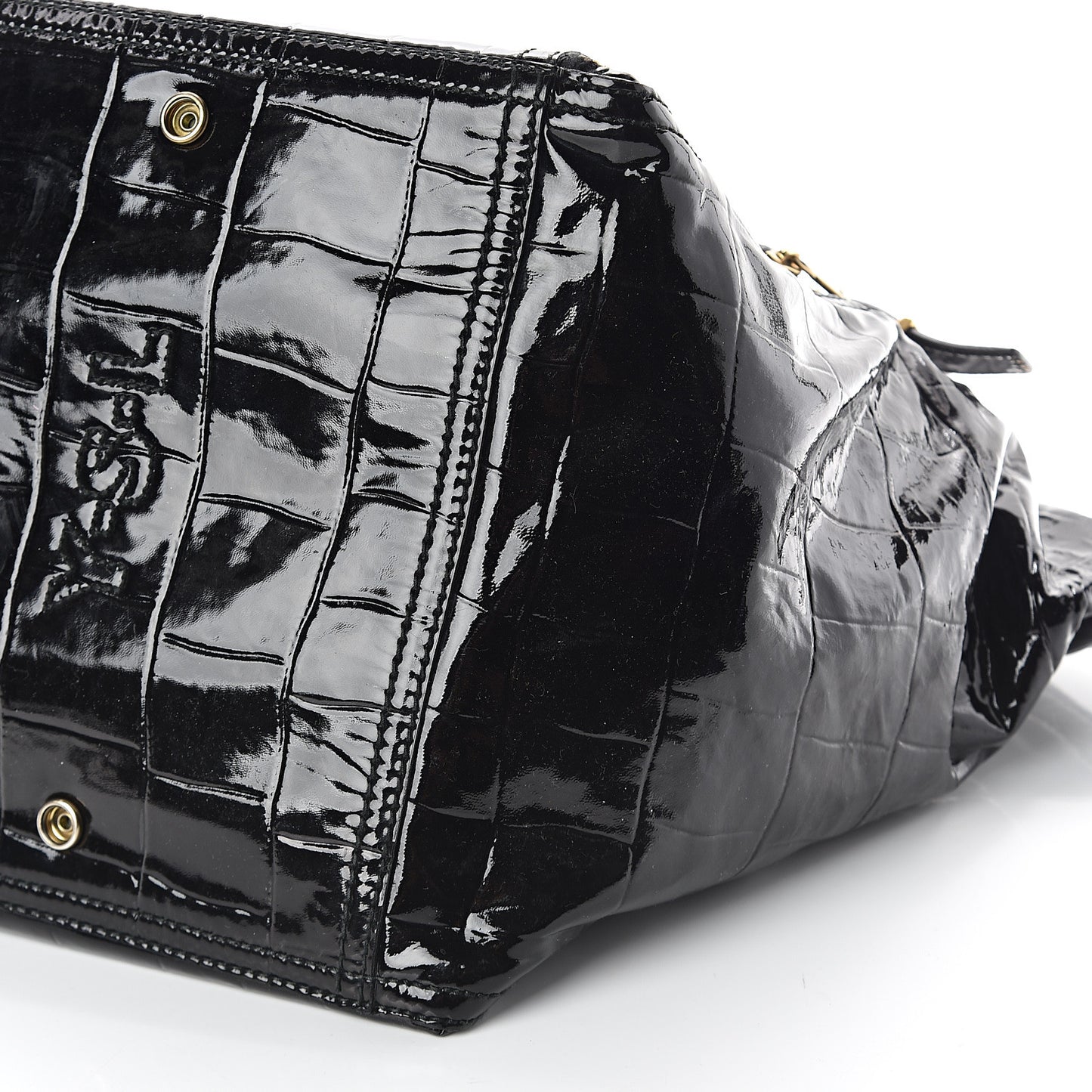 Patent Crocodile Embossed Medium Downtown Tote Black