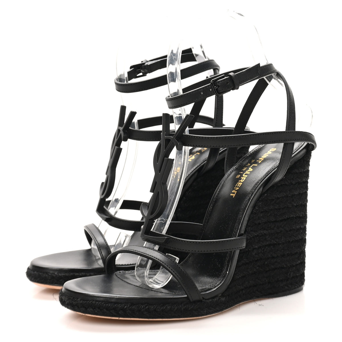 Saint Laurent Calfskin Cassandra Espadrille 105mm Wedges 36 Black 4 of 9