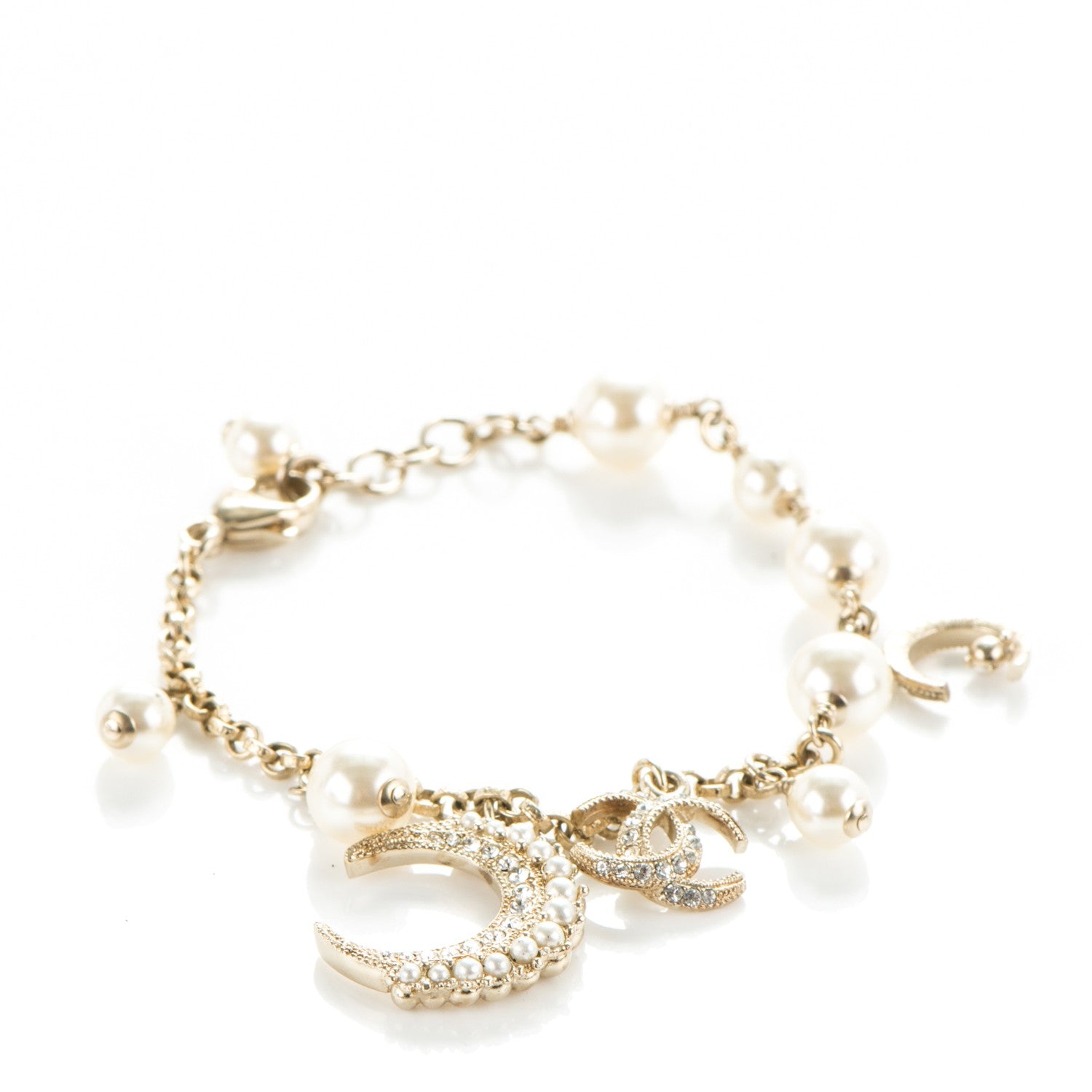 Chanel Crystal Pearl CC Moon Bracelet Light Gold 1 of 5