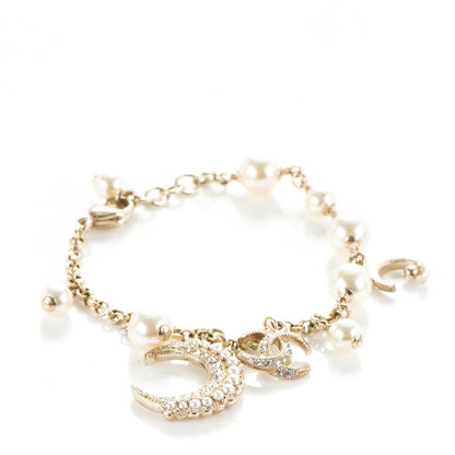 Chanel Crystal Pearl CC Moon Bracelet Light Gold 1 of 5
