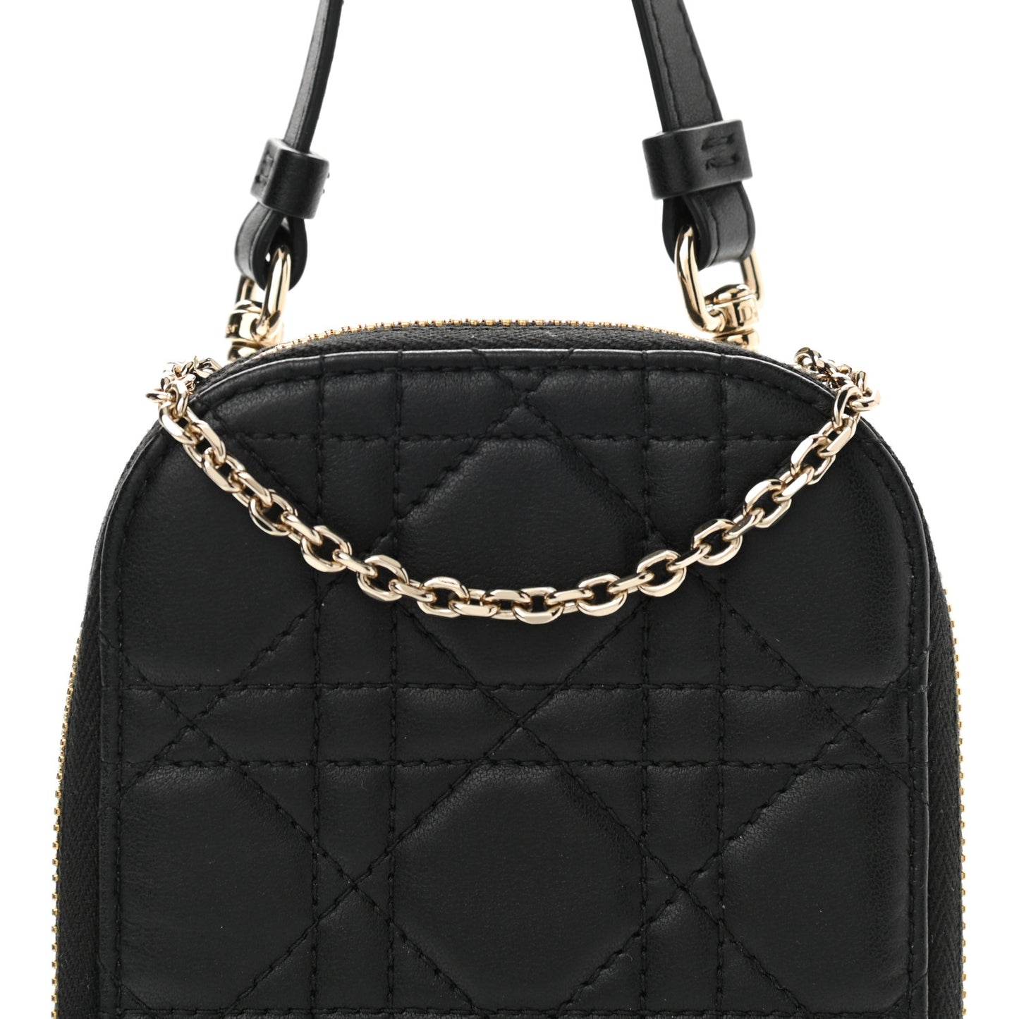 Lambskin Cannage Lady Dior Phone Holder Black
