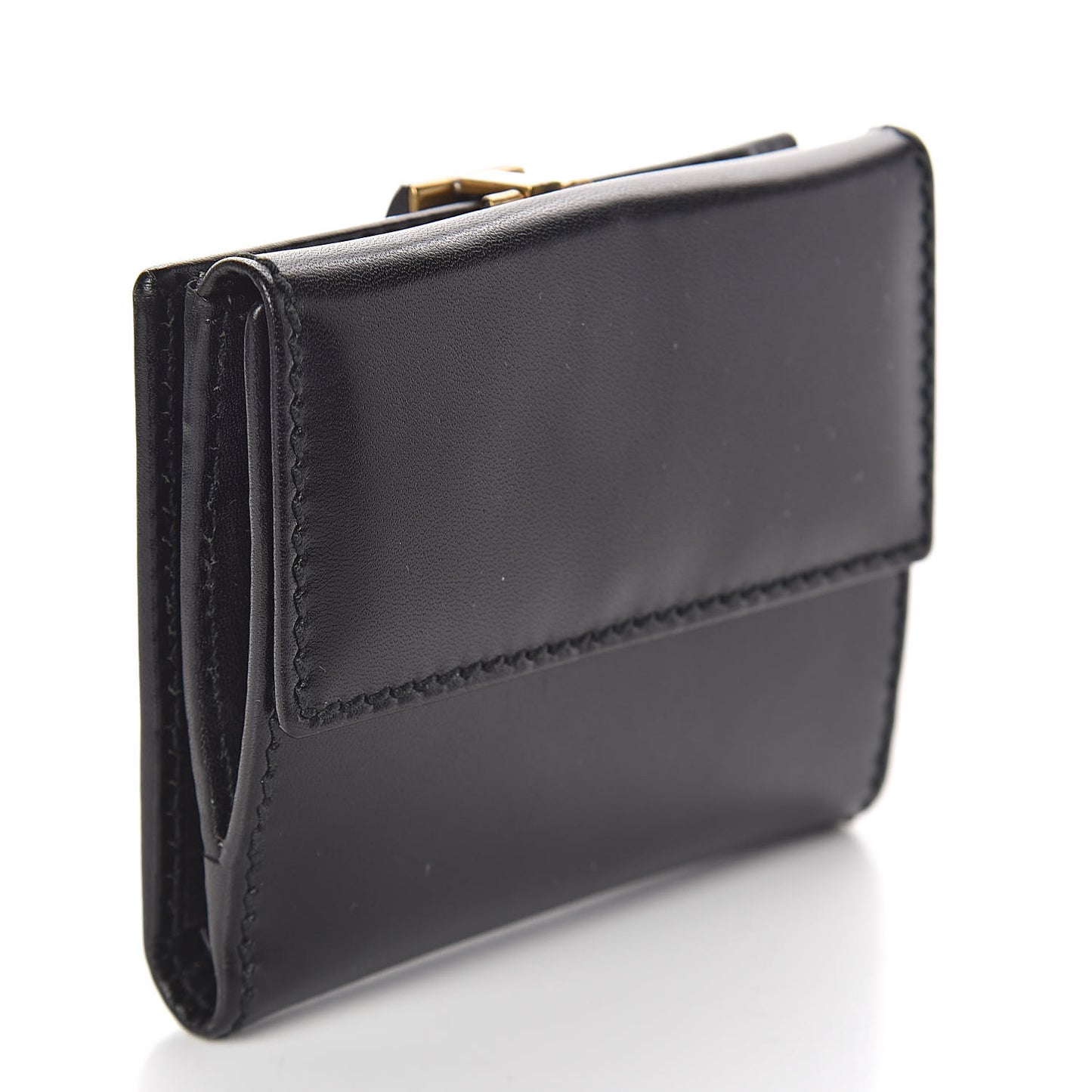 Calfskin Wood French Flap Wallet Black