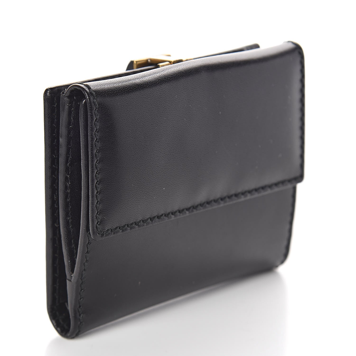 Gucci Calfskin Wood French Flap Wallet Black 3 of 7