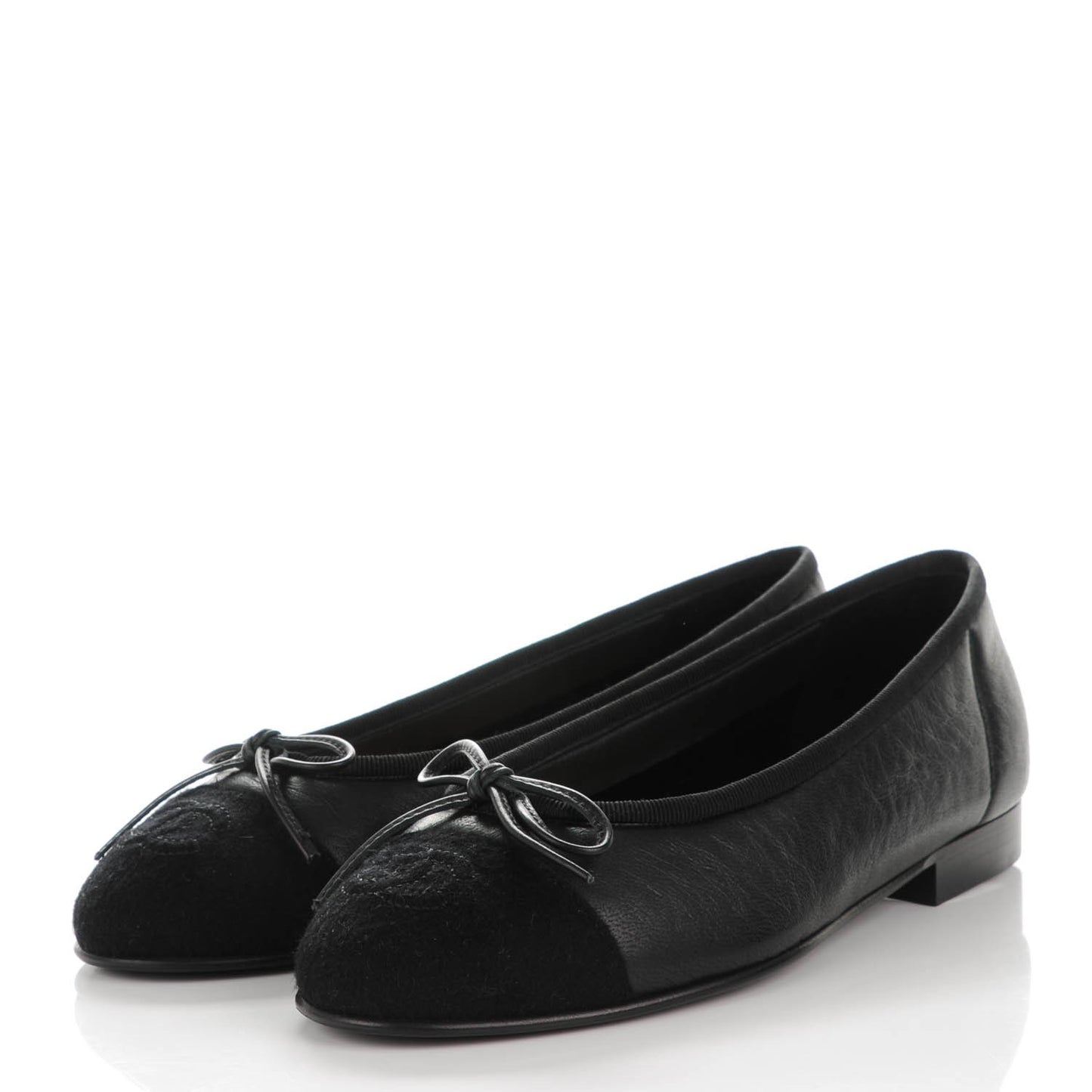Lambskin Felt CC Cap Toe Ballerina Flats 35 Black
