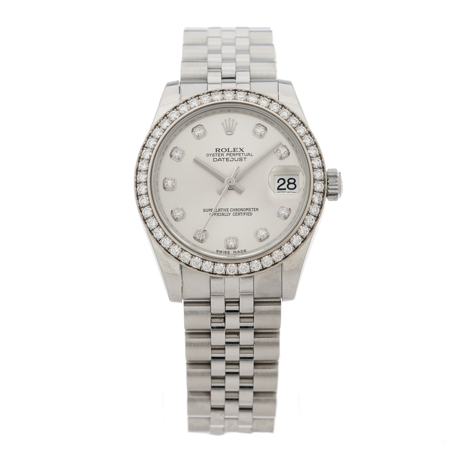 Rolex Stainless Steel 18K White Gold Diamond Bezel 31mm Oyster Perpetual Datejust Watch Silver 278384RBR 1 of 4