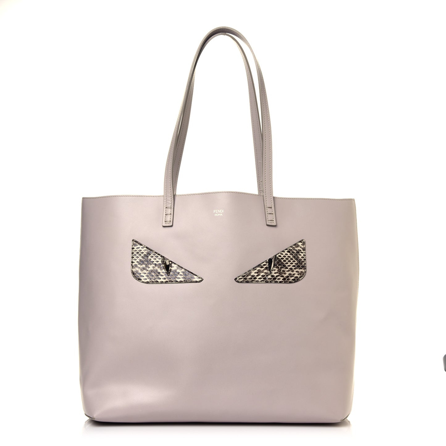 Vitello Ginevra Elaphe Monster Eyes Shopping Tote Grigio Polvere Naturale