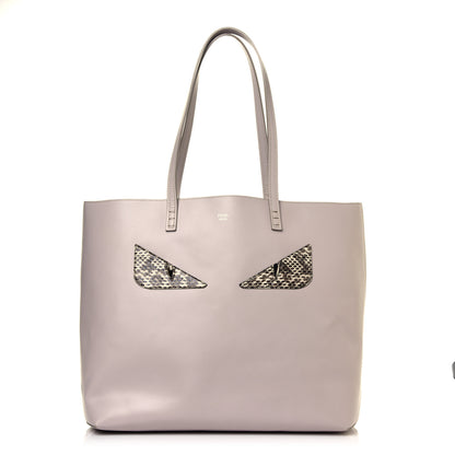 Fendi Vitello Ginevra Elaphe Monster Eyes Shopping Tote Grigio Polvere Naturale 2 of 16