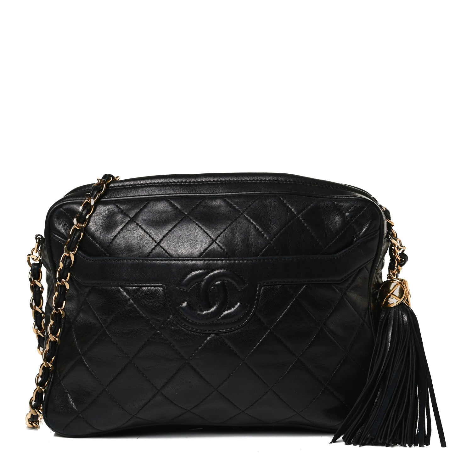 Chanel Lambskin Quilted CC Tassel Camera Case Black 1 of 9
