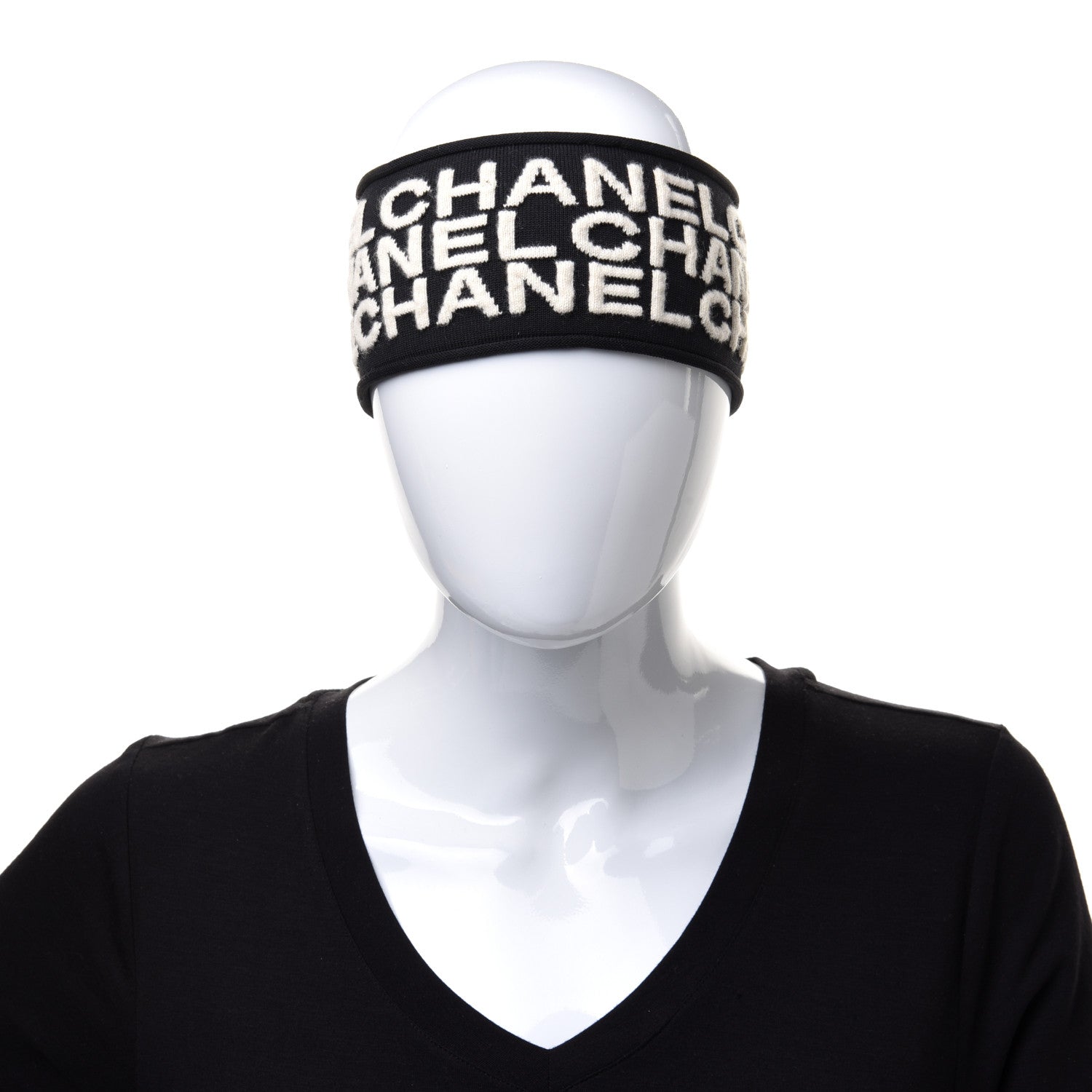 Chanel Cashmere Logo Headband Black White 2 of 7