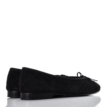 Chanel Suede Quilted Cap Toe CC Ballerina Flats 38 Black 4 of 9