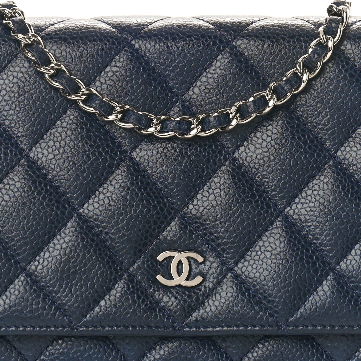 Caviar Quilted Wallet on Chain WOC Navy