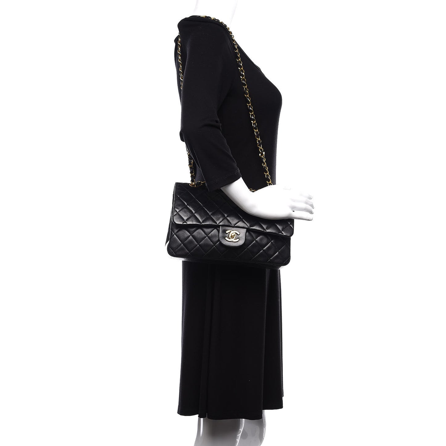 Lambskin Quilted Medium Double Flap Black