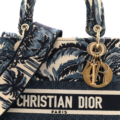 Christian Dior Canvas Embroidered Palm Tree Toile De Jouy Medium Lady D-Lite Blue 8 of 11