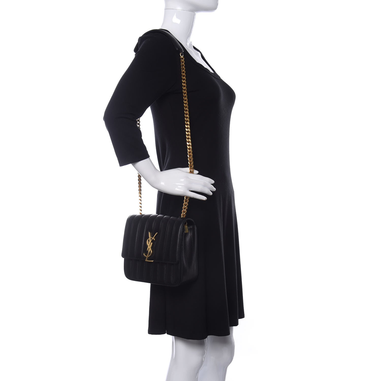 Saint Laurent Lambskin Matelasse Monogram Medium Vicky Chain Bag Black 2 of 11