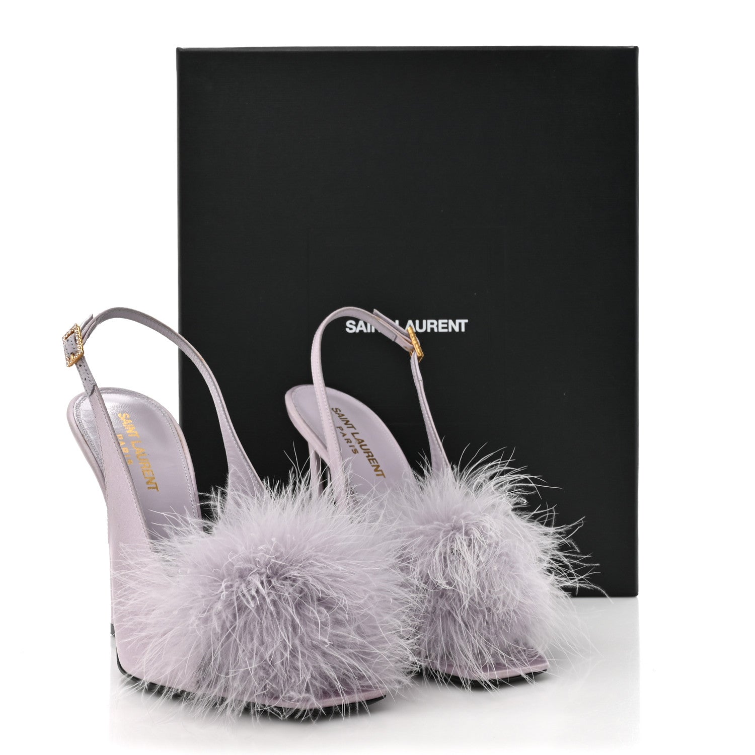 Saint Laurent Crepe Satin Blanco Feathered Sandals 38 Poly Grey 11 of 11