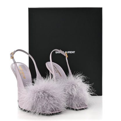 Saint Laurent Crepe Satin Blanco Feathered Sandals 38 Poly Grey 11 of 11