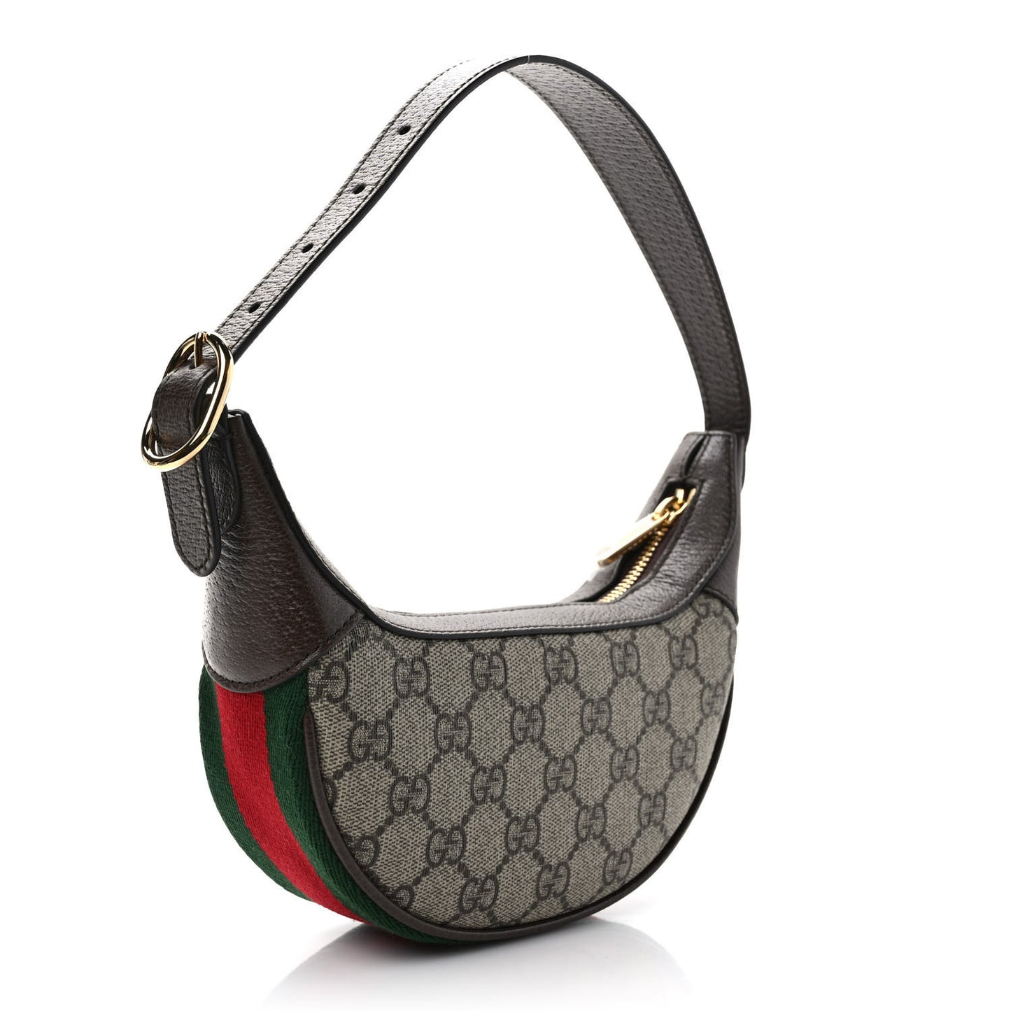 GG Supreme Monogram Textured Calfskin Web Mini Ophidia Half Moon Hobo Beige Ebony New Acero