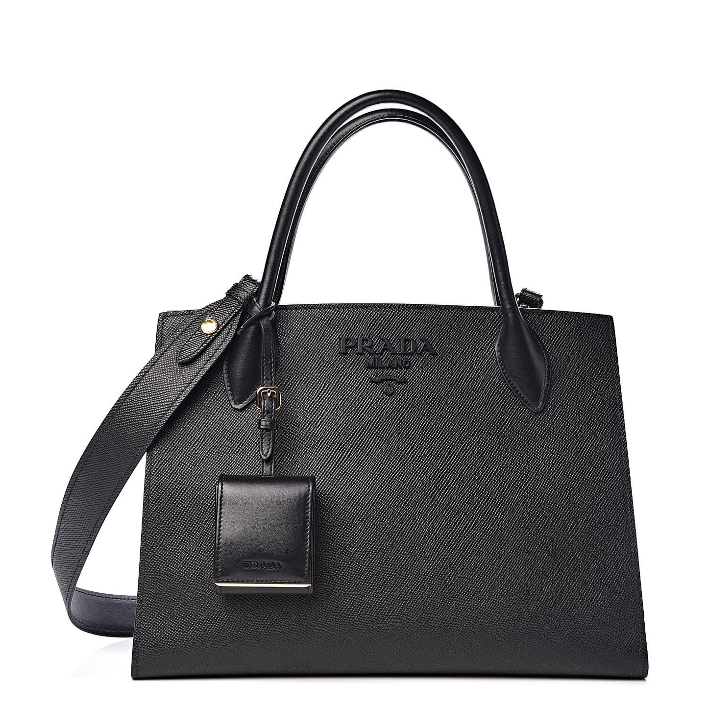 Saffiano Cuir Calfskin Medium Monochrome Top Handle Tote Black