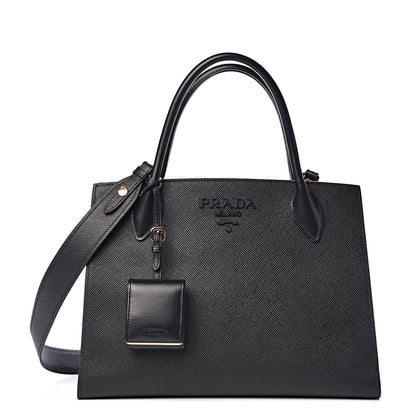 Prada Saffiano Cuir Calfskin Medium Monochrome Top Handle Tote Black 1 of 10