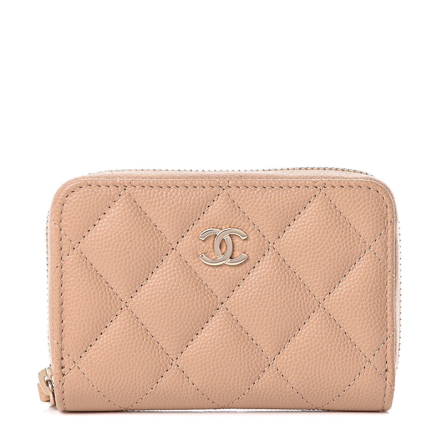 Caviar Quilted Zip Coin Purse Beige