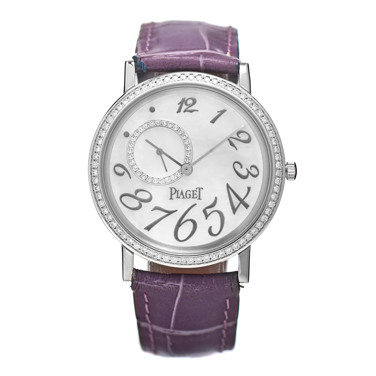 18K White Gold Alligator Diamond Bezel Mother of Pearl 34mm Altiplano Manual Winding Watch