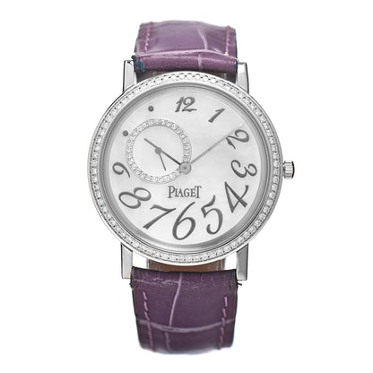 Piaget 18K White Gold Alligator Diamond Bezel Mother of Pearl 34mm Altiplano Manual Winding Watch 1 of 8