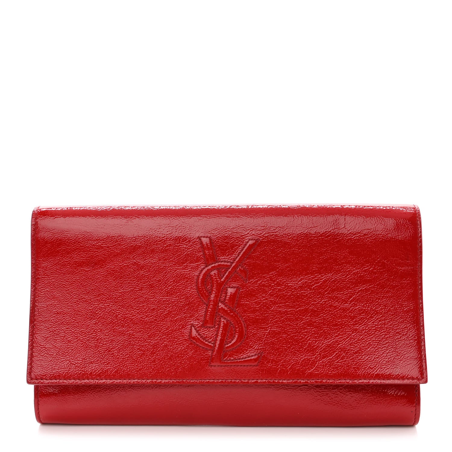 Saint Laurent Textured Patent Monogram Large Belle De Jour Clutch Red 1 of 13
