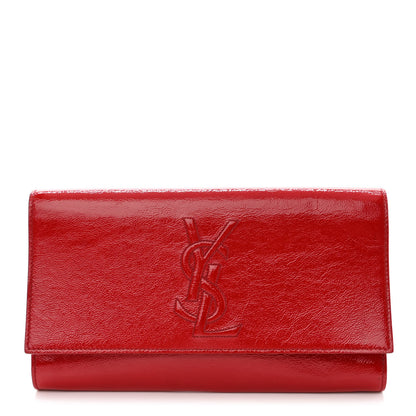 Saint Laurent Textured Patent Monogram Large Belle De Jour Clutch Red 1 of 13