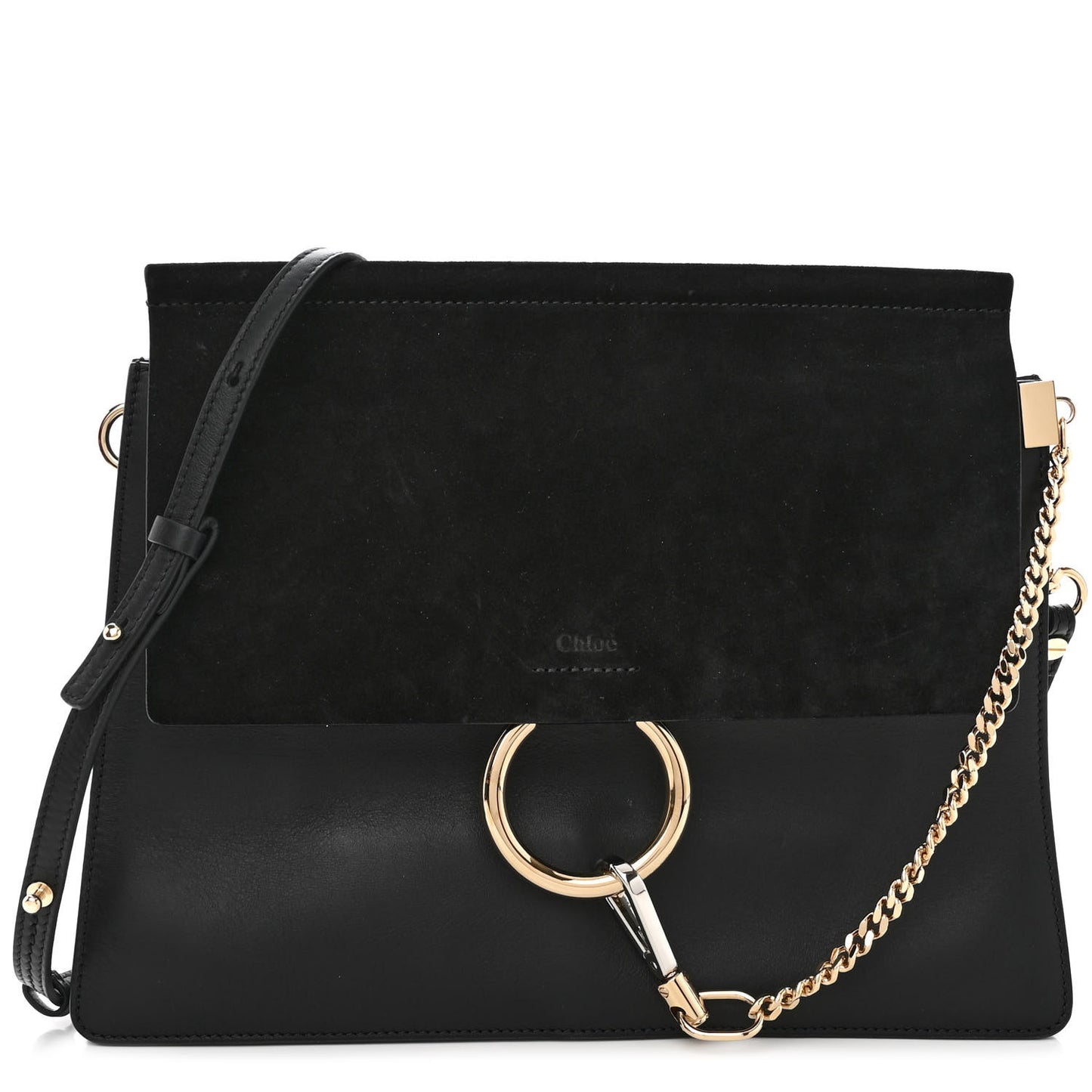 Suede Calfskin Medium Faye Shoulder Bag Black