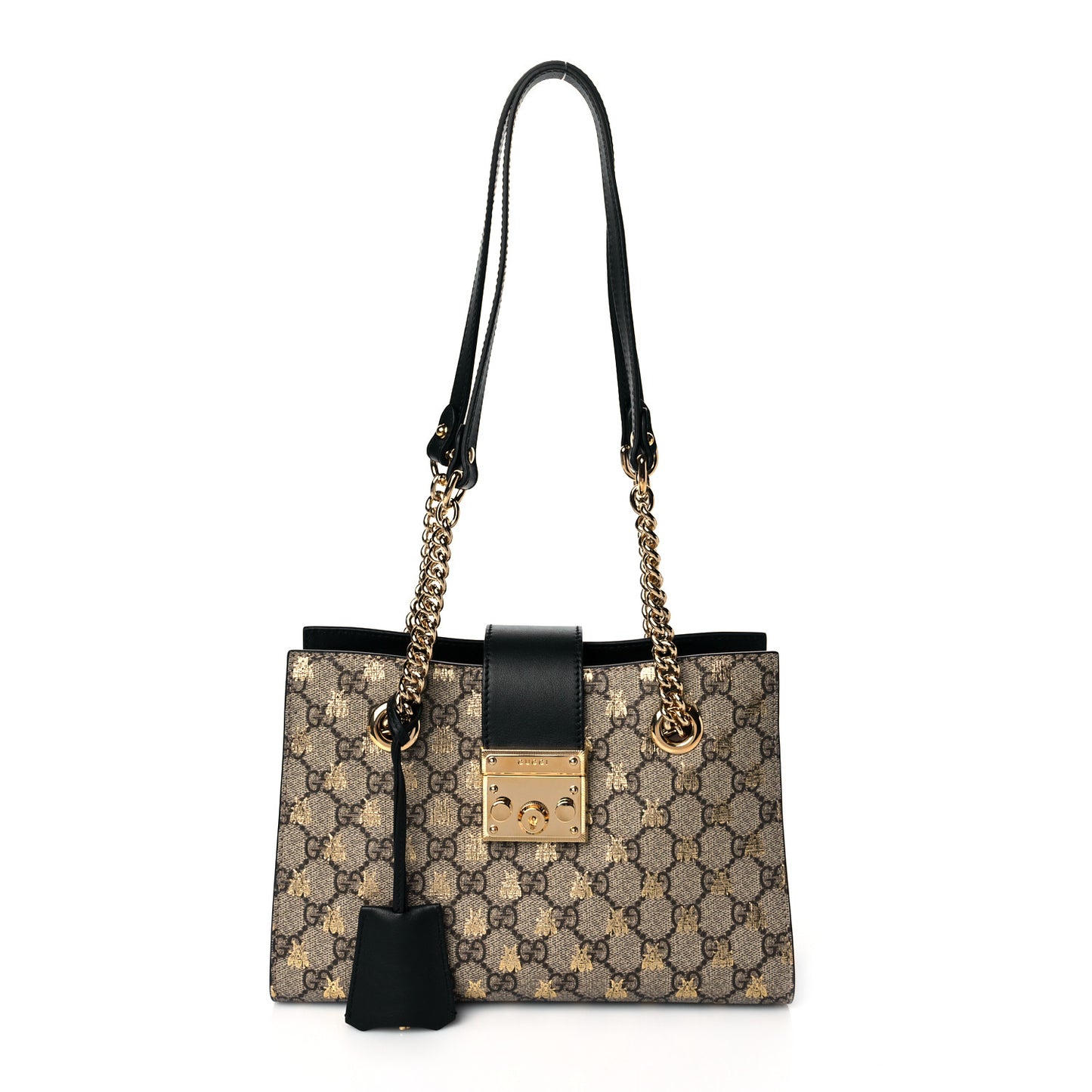 GG Supreme Monogram Bees Small Padlock Tote Beige Oro Black