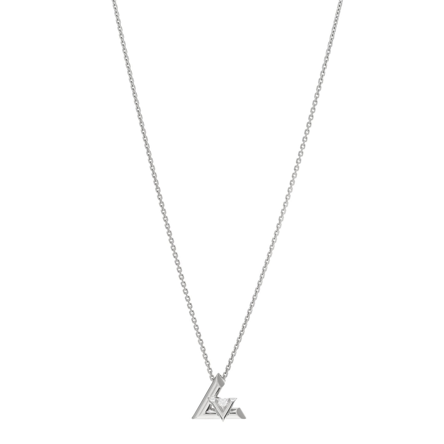 18K White Gold Diamond Small LV Volt One Pendant Necklace