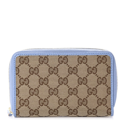 Gucci Monogram Dollar Calfskin Zip Around Compact Wallet Beige Ebony Mineral Blue 1 of 8