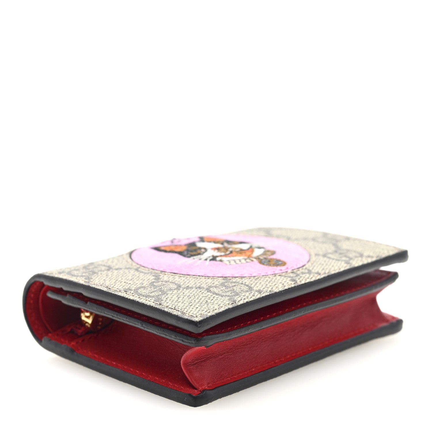 Gucci GG Supreme Monogram Bosco Patch Card Case Wallet Beige Malva Hibiscus Red 4 of 7
