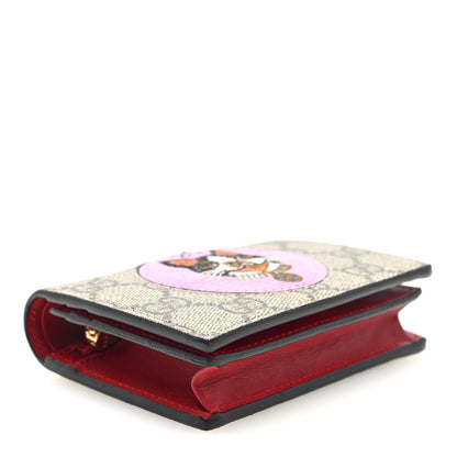 Gucci GG Supreme Monogram Bosco Patch Card Case Wallet Beige Malva Hibiscus Red 4 of 7